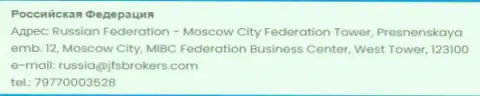 Адрес представительства FOREX компании JFS Brokers в пределах Российской Федерации
