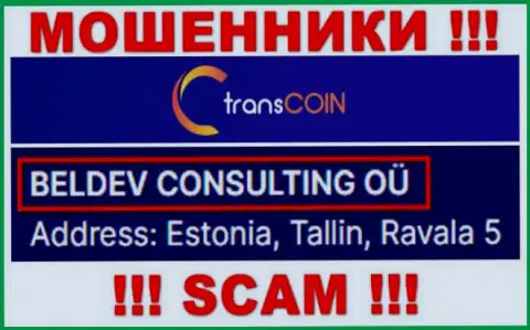 TransCoin - юр. лицо мошенников контора BELDEV CONSULTING OÜ