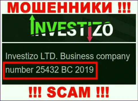 Investizo LTD internet разводил Investizo зарегистрировано под вот этим номером - 25432 BC 2019