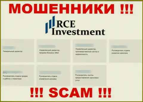 На интернет-сервисе шулеров RCEInvestment, размещены неправдивые сведения о прямом руководстве