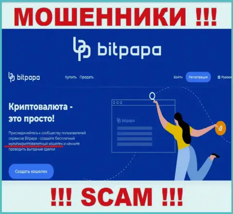Направление деятельности мошеннической конторы БитПапа Ком - Криптокошелек